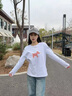 MJ STYLE圓領(lǐng)純棉親膚長(zhǎng)袖T恤女2025年秋季新款時(shí)尚潮流格紋小狗印花上衣 曬單實(shí)拍圖