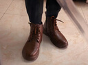 DDeiet品牌真皮馬丁靴男新款冬季新款英倫工裝高幫軟皮防水休閑靴子男 棕色 41 皮鞋碼 曬單實(shí)拍圖