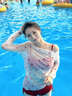 南木熊泳衣女長(zhǎng)袖防曬罩衫三件套保守遮肉顯瘦少女甜美比基尼款泳裝 蝴蝶結(jié)三件套【70-115斤】 曬單實(shí)拍圖