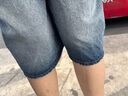 AAISUP美式復(fù)古水洗做舊折痕牛仔短褲女夏季寬松七分直筒闊腿中褲 藍(lán)色 L 曬單實(shí)拍圖