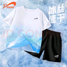 貴人鳥(niǎo)童裝兒童運(yùn)動(dòng)套裝2025新款夏季男童短袖運(yùn)動(dòng)服女童跑步訓(xùn)練速干衣 白藍(lán)+黑3305-1 （短T+短褲） 170 曬單實(shí)拍圖