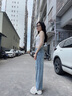 衣品天成彎刀闊腿牛仔褲女2025秋季復古高腰寬松遮肉顯瘦九分褲子女 曬單實(shí)拍圖