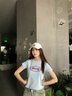MMLG 87mm 短袖t恤女夏季新款正肩修身顯瘦韓系潮牌百搭短款上衣女 淺藍(lán)色 S 曬單實(shí)拍圖