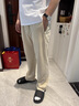 皮爾卡丹（pierre cardin）天絲亞麻夏季款男士休閑褲寬松直筒闊腿運(yùn)動(dòng)褲棉麻中年男褲子 杏色 【涼感-天絲棉麻】 XL 建議體重【145-160】斤 曬單實(shí)拍圖