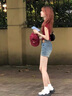 純棉重磅美式翻領(lǐng)撞色潮流短袖t恤女夏季2025新款寬松半拉鏈上衣 紅色【純棉】 L 曬單實(shí)拍圖