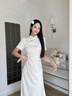 香影新中式國風(fēng)立領(lǐng)連衣裙女2025夏季新款改良旗袍風(fēng)白色提花裙子 米白 斜襟款 暗紋提花 M 160/84A/95-110斤 曬單實拍圖