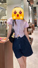 紅蜻蜓天絲牛仔短褲女夏季2025年新款高腰寬松a字深藍(lán)色闊腿四分褲 丹寧藍(lán) L 曬單實拍圖
