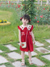 G.DUCKKIDS小黃鴨女寶寶夏裝連衣裙2025夏季新款兒童小女孩背心裙女童裙子 紅色連衣裙 100 (建議90-98cm 2-3周歲） 曬單實(shí)拍圖