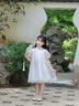 英氏（YEEHOO）女童漢服兒童裙子夏季國風(fēng)新中式連衣裙下裝復(fù)古泡泡袖中大童裝 暗香初醒白色 140 曬單實(shí)拍圖