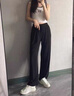 自由系冰絲闊腿褲女夏季薄款2024新款高腰垂感直筒休閑寬松慵懶風(fēng)山本褲 曬單實(shí)拍圖