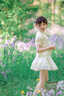 英氏（YEEHOO）女童漢服兒童衣服夏季國風(fēng)新中式盤扣短袖夏裝新款復(fù)古中大童裝 (紫夢風(fēng)鈴A)米白 140 曬單實拍圖