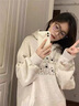 燦圖韓系ins卡通印花重磅連帽衛(wèi)衣女春秋季新款慵懶風(fēng)寬松上衣服外套 白灰色 L 曬單實拍圖