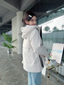 鴨鴨（YAYA）佟麗婭同款派克羽絨服女冬季顯瘦連帽短款百搭派克服沖鋒外套 曬單實(shí)拍圖