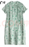 LISCN原創(chuàng)高端女裝苧麻印花改良旗袍長(zhǎng)裙女夏季復(fù)古斜襟棉麻袍子連衣裙 綠色 XL 曬單實(shí)拍圖