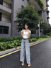 衣品天成彎刀闊腿牛仔褲女2025秋季復古高腰寬松遮肉顯瘦九分褲子女 曬單實(shí)拍圖