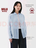 無(wú)印良品（MUJI）女式 漢麻水洗襯衫領(lǐng)長(zhǎng)袖襯衫女士襯衣外套外衣 25年夏季女裝上衣 藍(lán)色條紋 M （160/84A） 曬單實(shí)拍圖