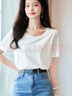 德瑪納（dme）中性風女式t恤夏季新莫代爾圓領微彈短袖t恤女上衣 米白 L  曬單實拍圖