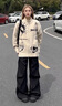 杜小閑cleanfit褶皺休閑褲子男士秋季新款微喇闊腿工裝褲美式垂感小西褲 黑色 XL [推薦120-140斤] 曬單實(shí)拍圖