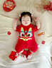 G. DUCKKIDS純棉連體衣滿月嬰兒衣服夏季男寶寶包屁衣周歲百天拍照服裝中國風 紅色純棉短袖龍 120克 90cm 曬單實拍圖