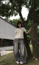 LDBE正肩撞色V領(lǐng)短袖T恤女夏季美式復(fù)古學(xué)院風(fēng)微寬松設(shè)計(jì)感刺繡上衣潮 杏色 L 【110-125斤】 曬單實(shí)拍圖