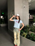 MMLG 87mm 短袖t恤女夏季新款正肩修身顯瘦韓系潮牌百搭短款上衣女 淺藍(lán)色 S 曬單實(shí)拍圖