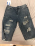 伍迪丹頓（WODYDATON）七分牛仔短褲男夏季薄款中褲美式街頭百搭寬松直筒運動(dòng)破洞乞丐褲 藍色 XL 【110-125斤】 曬單實(shí)拍圖