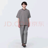 無(wú)印良品（MUJI） 男式 水洗 粗棉線 圓領(lǐng) 五分袖T恤 男士打底衫男款短袖 深棕色圖案 XL(180/104A) 曬單實(shí)拍圖