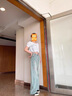衣然呈品淺色闊腿牛仔褲女2025夏季油彩漆點(diǎn)寬松設計感潑墨拖地直筒褲子女 藍色 M 【建議105-115斤】 曬單實(shí)拍圖