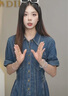 謎底牛仔連衣裙女2024秋季新品復古文藝收腰大擺中長裙243ML1027 海軍藍  L 曬單實拍圖