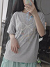 沂歆短袖女潮流t恤衫女士夏季衣服新款2025年洋氣顯瘦遮肚子上衣半袖 【花灰色】多巴胺蝴蝶結(jié)短袖 M 【建議體重約80-100斤】 曬單實(shí)拍圖