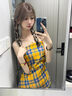 九寸陽光美式復(fù)古吊帶背心上衣女不規(guī)則黃色格子夏季海邊辣妹開叉收腰外穿 黃色格子 M 曬單實拍圖