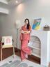 族瑪士睡衣夏季女士2025新款短袖長褲簡約大紅色結(jié)婚家居服寬松套裝夏天 S83372#兩件套-霧紅 短袖+長褲 M 【建議80-120斤】 曬單實拍圖