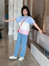 優(yōu)優(yōu)1點(diǎn)（Yoyo one）女童夏季套裝兒童新款夏裝大童洋氣炸街短袖初中生夏天闊腿褲 15013藍(lán)色+18897藍(lán)漸變粉 160 曬單實(shí)拍圖