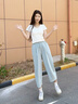 雪中飛休閑褲子女夏季薄款2025新款韓系蘿卜褲小個子高腰顯瘦直筒九分褲 霧藍(lán)色538F(純色) L -165/70A-推薦115-130斤 曬單實拍圖