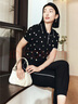 玖姿（JUZUI）商場(chǎng)同款老錢(qián)polo衫短袖上衣女裝夏款JZEX80315 花黑 L 曬單實(shí)拍圖