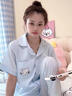 邦帛世睡衣女款夏季云朵棉短袖奶呼呼卡通可愛學(xué)生外穿家居服三件套 奶藍(lán)小貓【短袖+短褲+長(zhǎng)褲】 L 曬單實(shí)拍圖