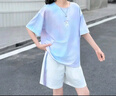 女童吸濕速干高彈力運(yùn)動(dòng)套裝2025夏季新款兒童暈染漸變短袖兩件套 白色 套裝（短袖+短褲） 150 （建議140以內(nèi)） 曬單實(shí)拍圖