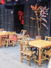 圣洛伊戶(hù)外庭院竹桌椅組合休閑茶桌椅子圍爐煮茶市井風(fēng)格火鍋桌椅八仙桌 100*100*75方桌+四張45高靠背椅 曬單實(shí)拍圖