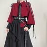 【月影流光】紅黑顯瘦新中式漢服垂感壓褶掛帶氣質(zhì)襯衫顯瘦長(zhǎng)裙 月影流光【長(zhǎng)袖 酒紅色六件套】 S 曬單實(shí)拍圖