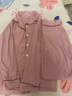 莫代爾女士睡衣女100%純棉夏季長袖褲開衫休閑寬松大碼家居服套裝可外穿 【純色簡約】粉色款 XL (建議125-140斤) 曬單實(shí)拍圖