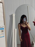 素織錦紅色連衣裙女輕奢高級(jí)感2025夏季新款漂亮裙子海邊性感度假沙灘裙 酒紅色大U領(lǐng)長(zhǎng)裙 L 推薦體重（110-130斤） 曬單實(shí)拍圖