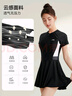 李寧（LI-NING）泳衣女連體裙式游泳衣遮肚顯瘦抗氯速干溫泉泳裝546 黑色 XXXL  曬單實(shí)拍圖