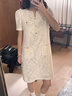 FIRSTSTATION法式V領(lǐng)小香風(fēng)鏤空蕾絲短袖連衣裙女25夏新款4715Z 米色 M 曬單實(shí)拍圖