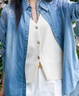 EP雅瑩女裝 天絲棉蕾絲鏤空寬松牛仔襯衫外套 2025夏季新款J203A 藍(lán)色 M 曬單實拍圖
