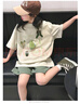 女童短袖套裝運動時髦兒童夏季2025新款中大童短褲韓系女孩兩件套 NN-A129【米色】 150 曬單實拍圖