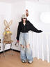 moussy 新品個(gè)性磨破設計水洗闊腿牛仔褲女028HS411-0000 111淺藍色 S 曬單實(shí)拍圖