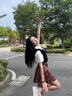 斤慕j(luò)k制服學(xué)院風(fēng)裙子套裝女夏季學(xué)生裝短袖襯衫百褶裙半身裙短裙 上衣+紅格裙+皮帶領(lǐng)帶牌牌 M （腰圍68建議100斤左右） 曬單實(shí)拍圖