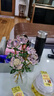黎采玫瑰花水晶仿真永生花情人節生日禮物玄關(guān)電視柜創(chuàng  )意家居裝飾擺件 5只玫瑰+矮花瓶【粉色】 曬單實(shí)拍圖