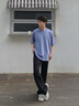 Calvin KleinJeans25夏季男女情侶休閑字母ck純棉落肩寬松重磅短袖T恤上衣 TMP-星藍 S 曬單實(shí)拍圖