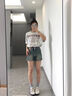 凡小如闊腿牛仔短褲女夏季2025新款高腰顯瘦小個子休閑百搭大碼辣妹熱褲 黃泥色 M 【建議95-105斤】 曬單實拍圖